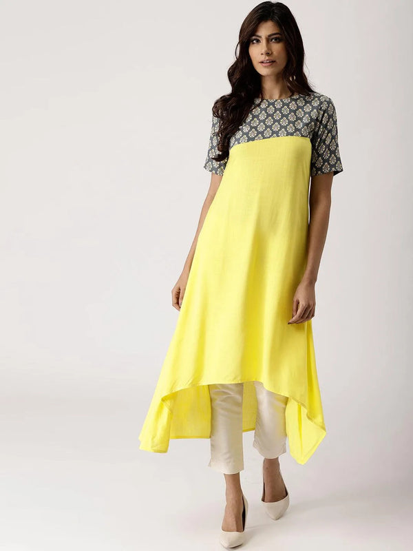 Yellow Solid Rayon Kurta - Jashvi