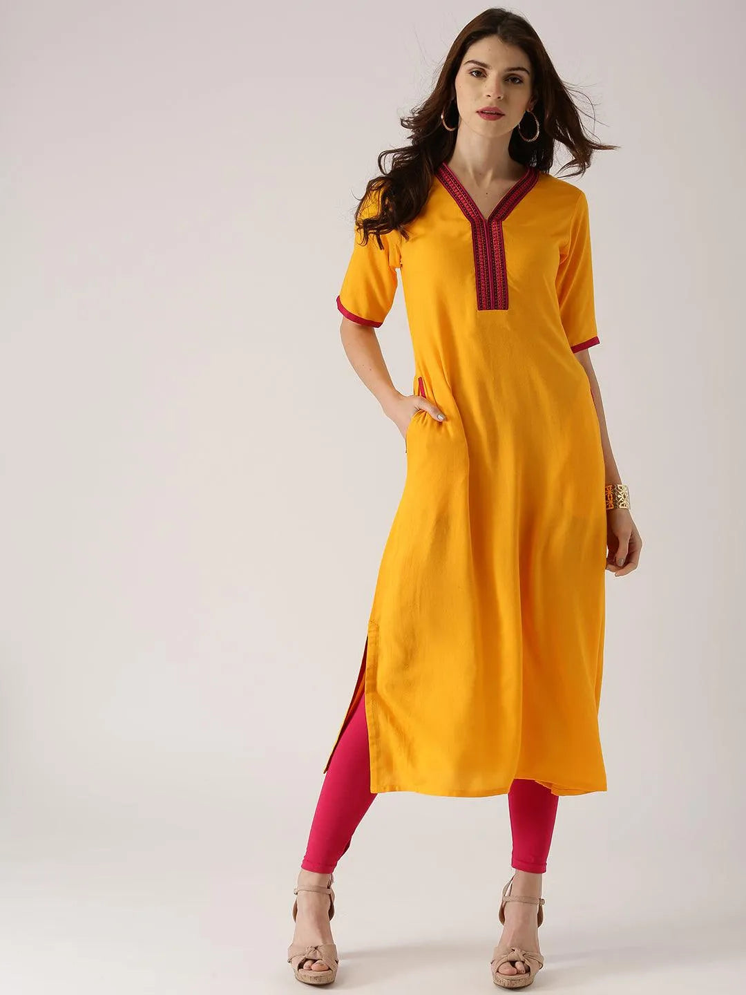 Yellow Solid Rayon Kurta - Jashvi