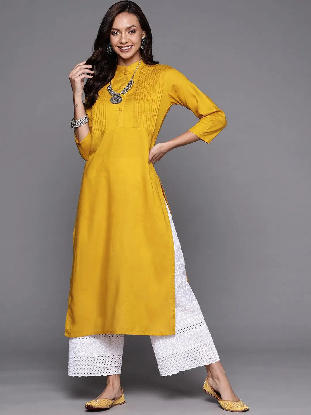 Yellow Solid Rayon Kurta - Jashvi