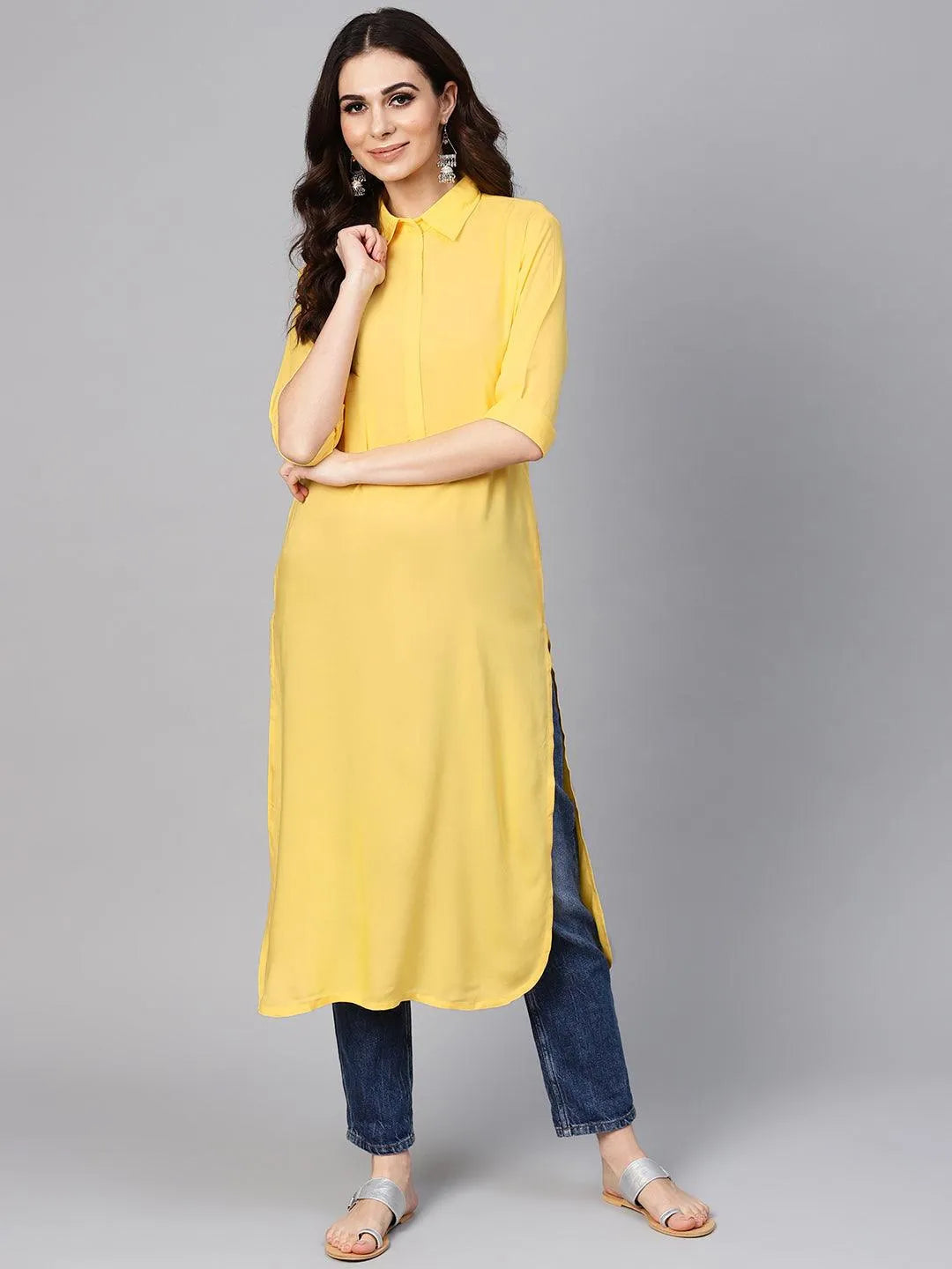 Yellow Solid Rayon Kurta - Jashvi