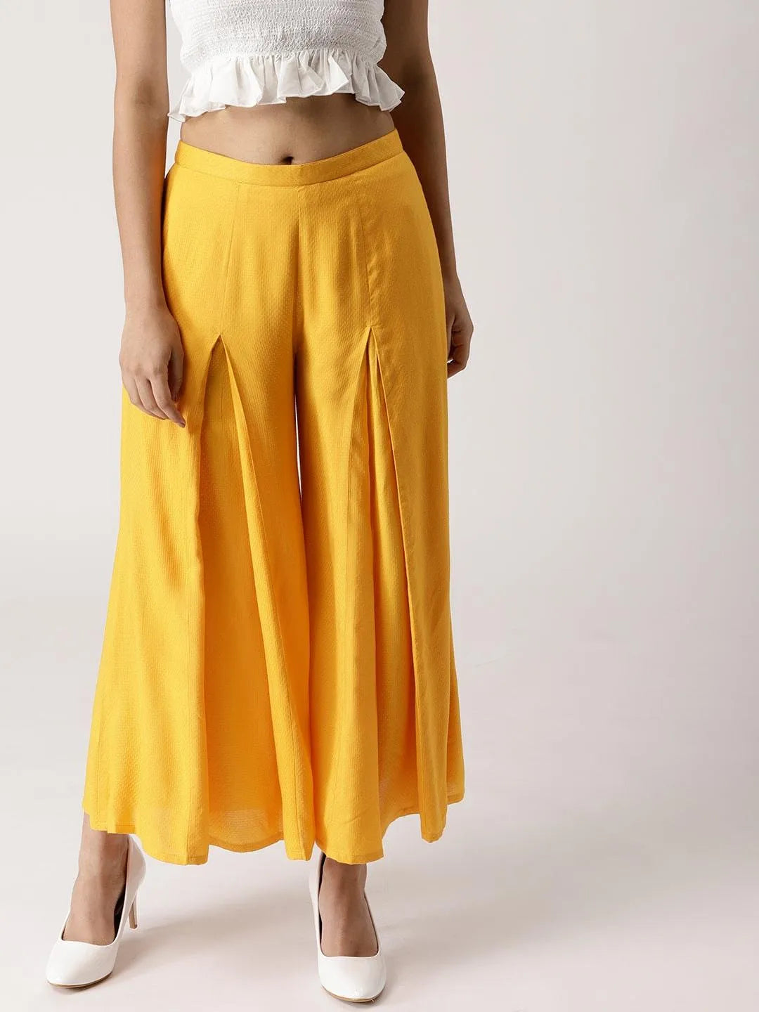 Yellow Solid Rayon Palazzos - Jashvi