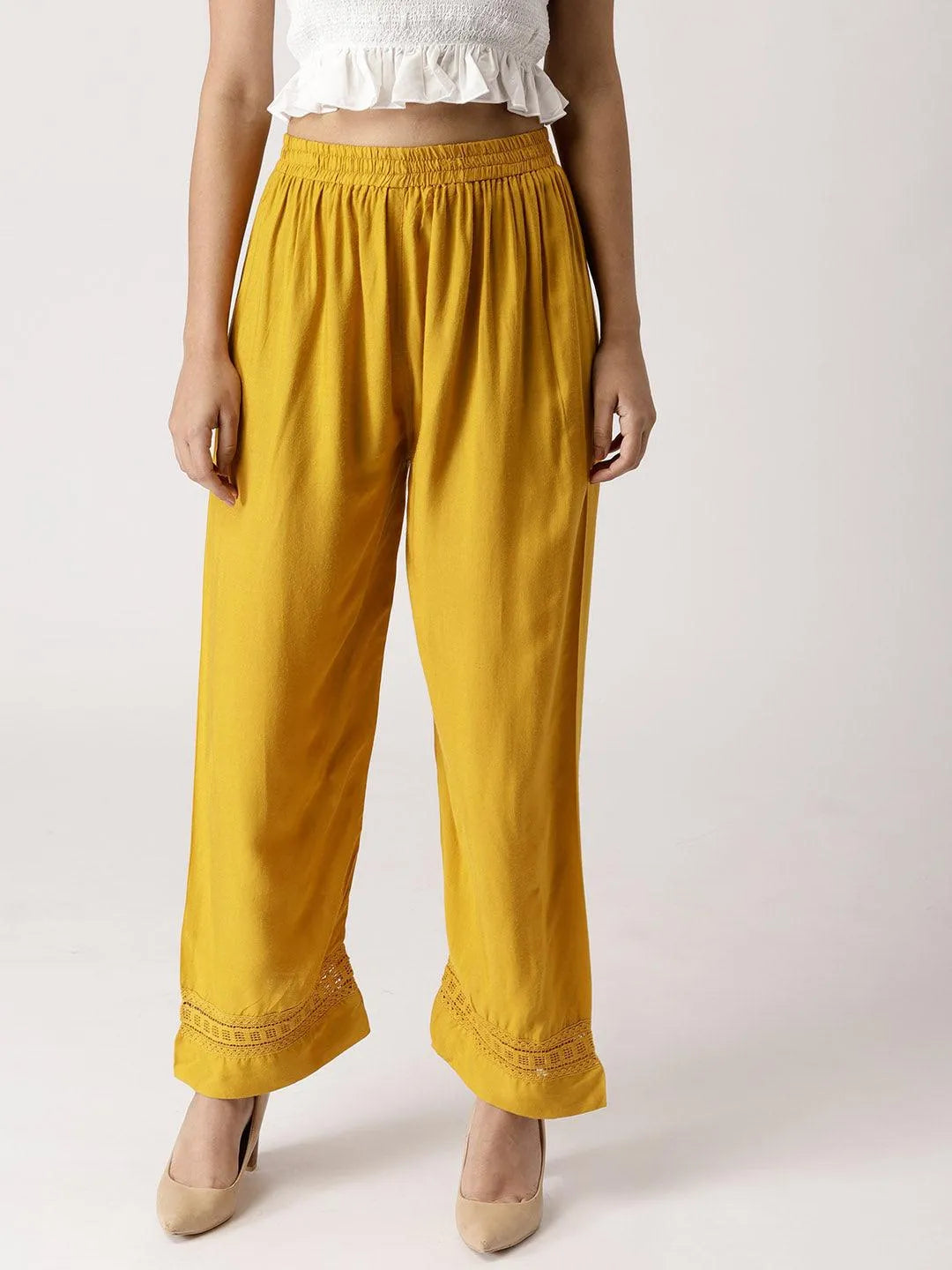 Yellow Solid Rayon Palazzos - Jashvi