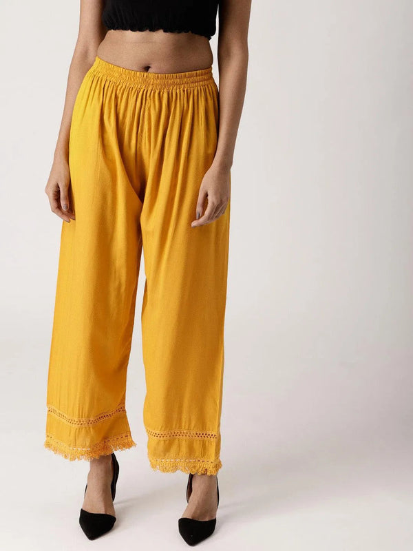 Yellow Solid Rayon Palazzos - Jashvi