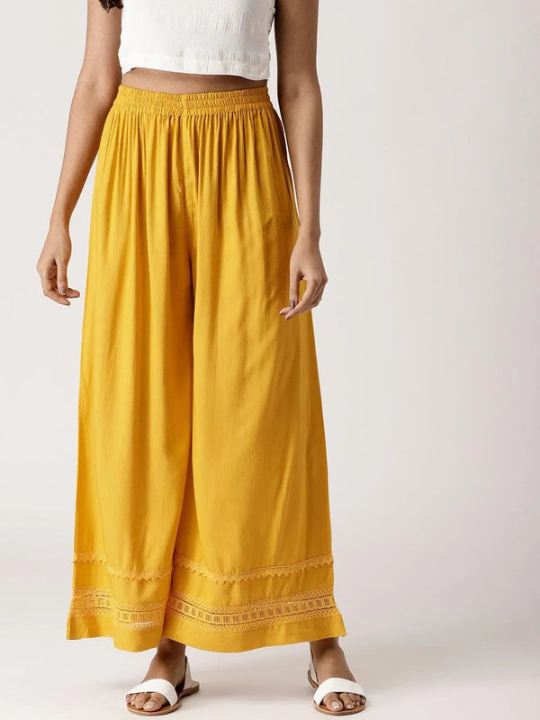 Yellow Solid Rayon Palazzos - Jashvi