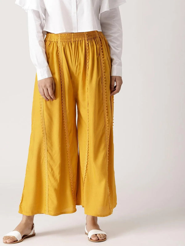 Yellow Solid Rayon Palazzos - Jashvi