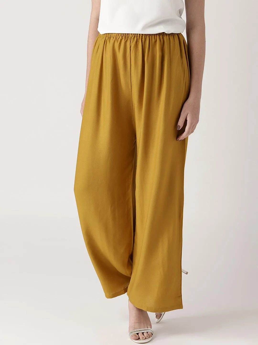 Yellow Solid Rayon Palazzos - Jashvi