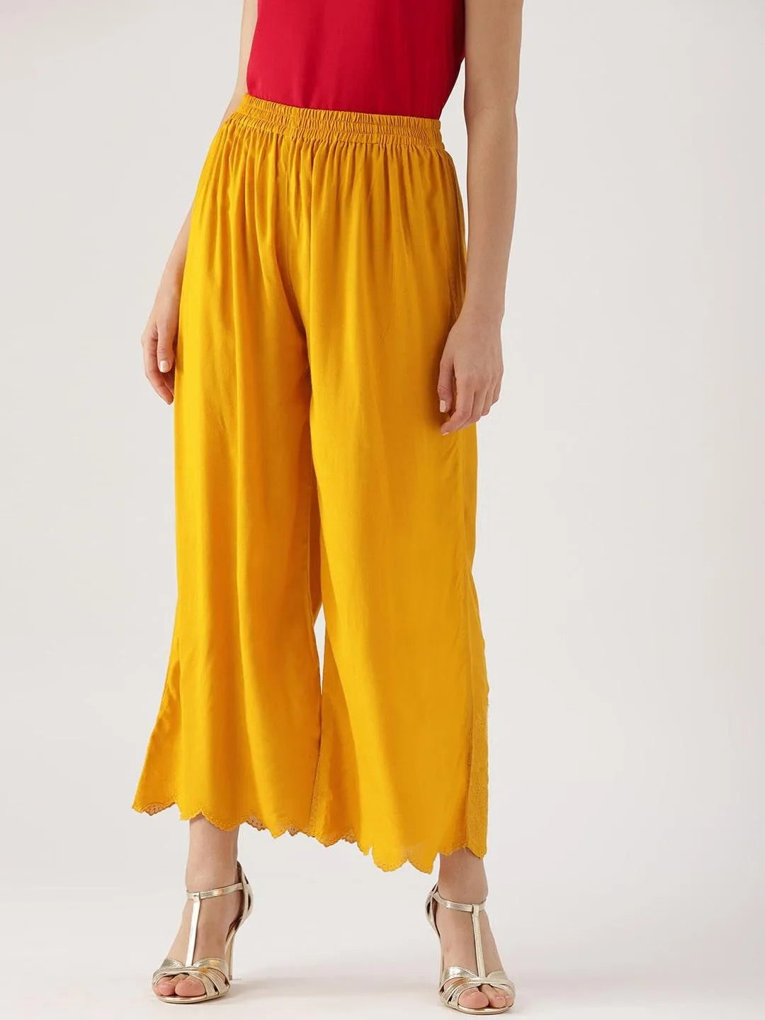 Yellow Solid Rayon Palazzos - Jashvi