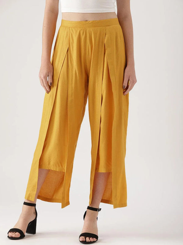 Yellow Solid Rayon Palazzos - Jashvi