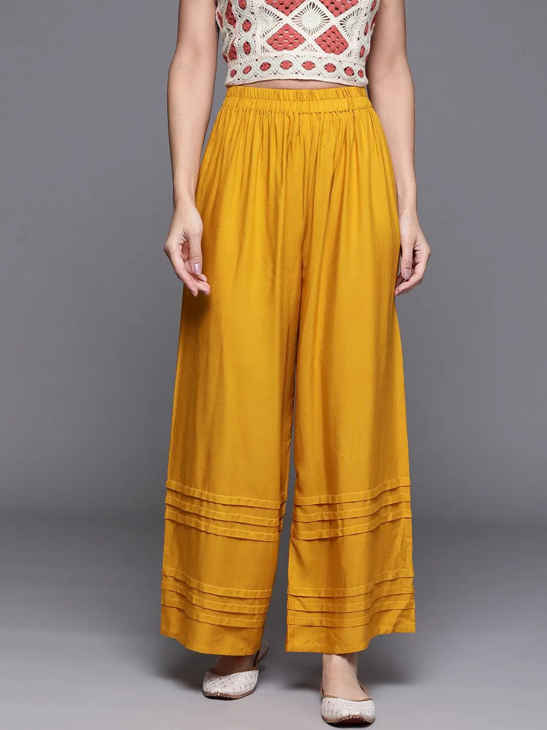 Yellow Solid Rayon Palazzos - Jashvi