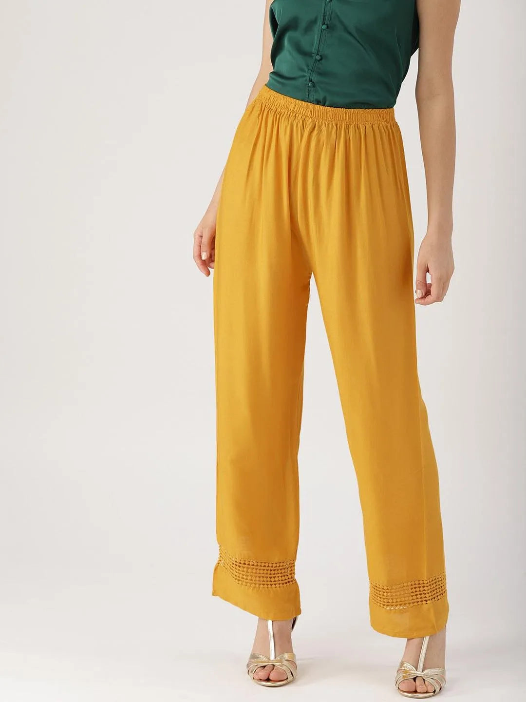 Yellow Solid Rayon Palazzos - Jashvi