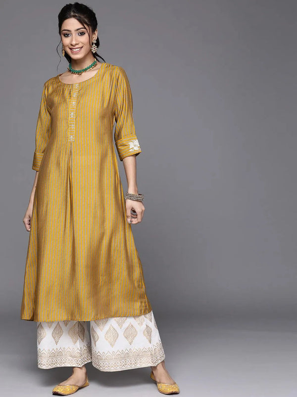 Yellow Striped Chanderi Silk Kurta - Jashvi