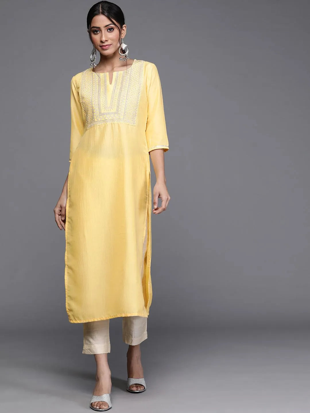 Yellow Striped Chanderi Silk Kurta - Jashvi