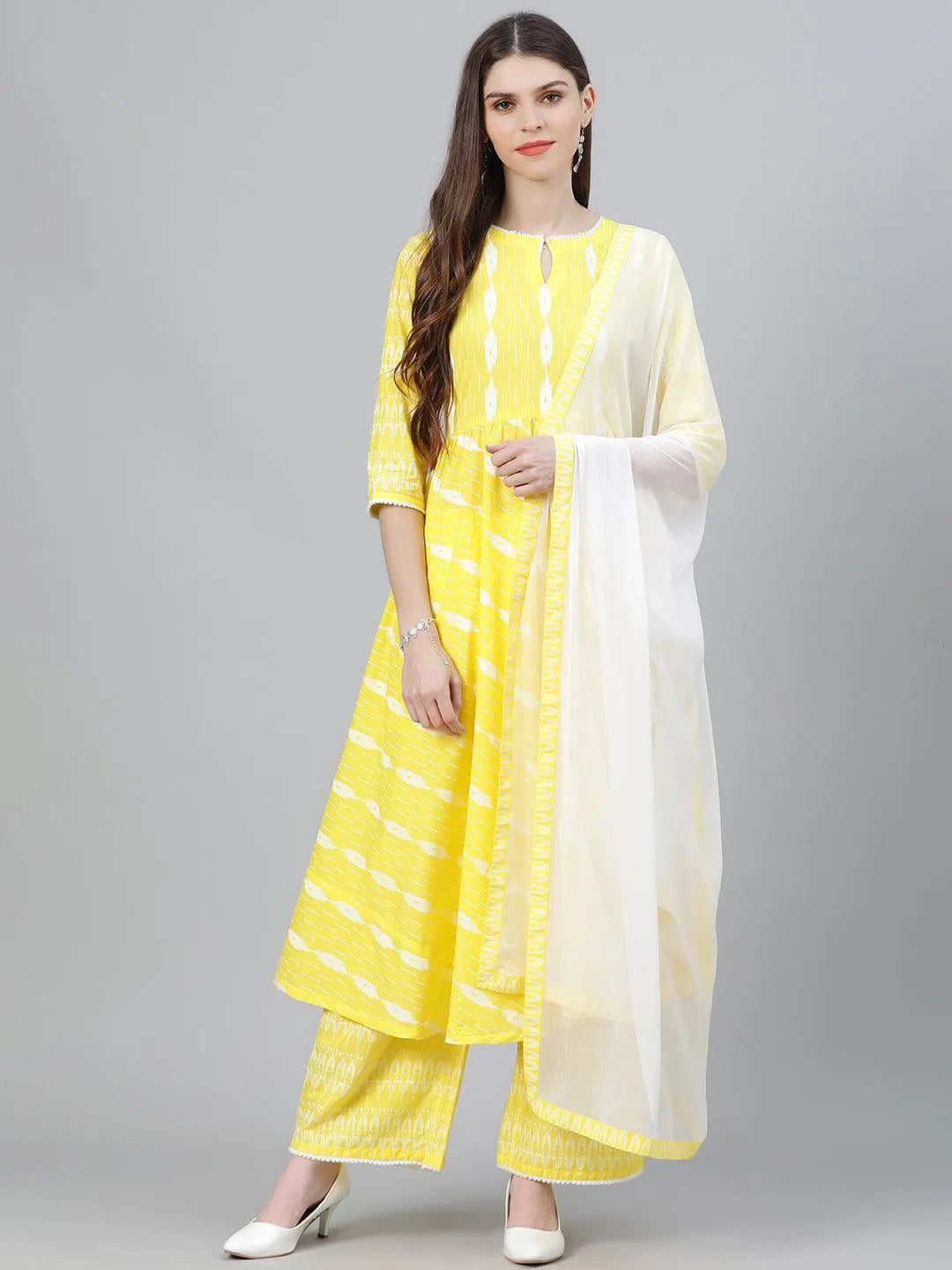 Yellow Striped Cotton Suit Set - Jashvi