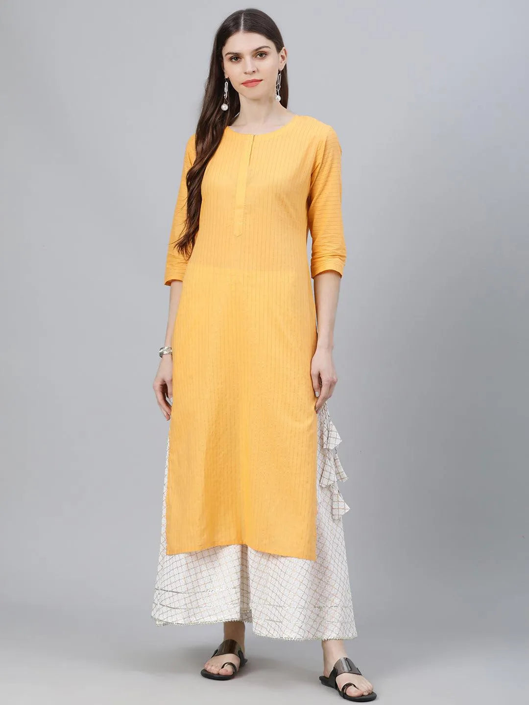 Yellow Striped Cotton Kurta - Jashvi