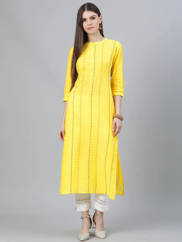 Yellow Striped Cotton Kurta - Jashvi