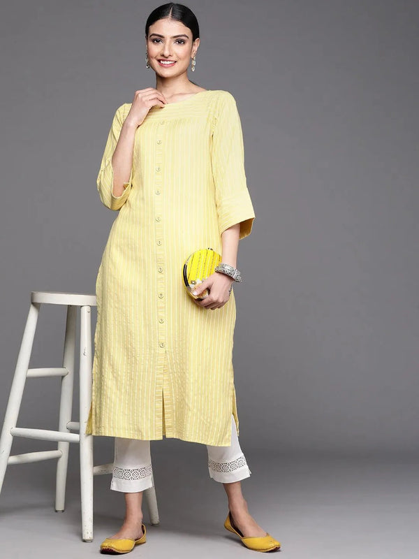 Yellow Striped Cotton Kurta - Jashvi