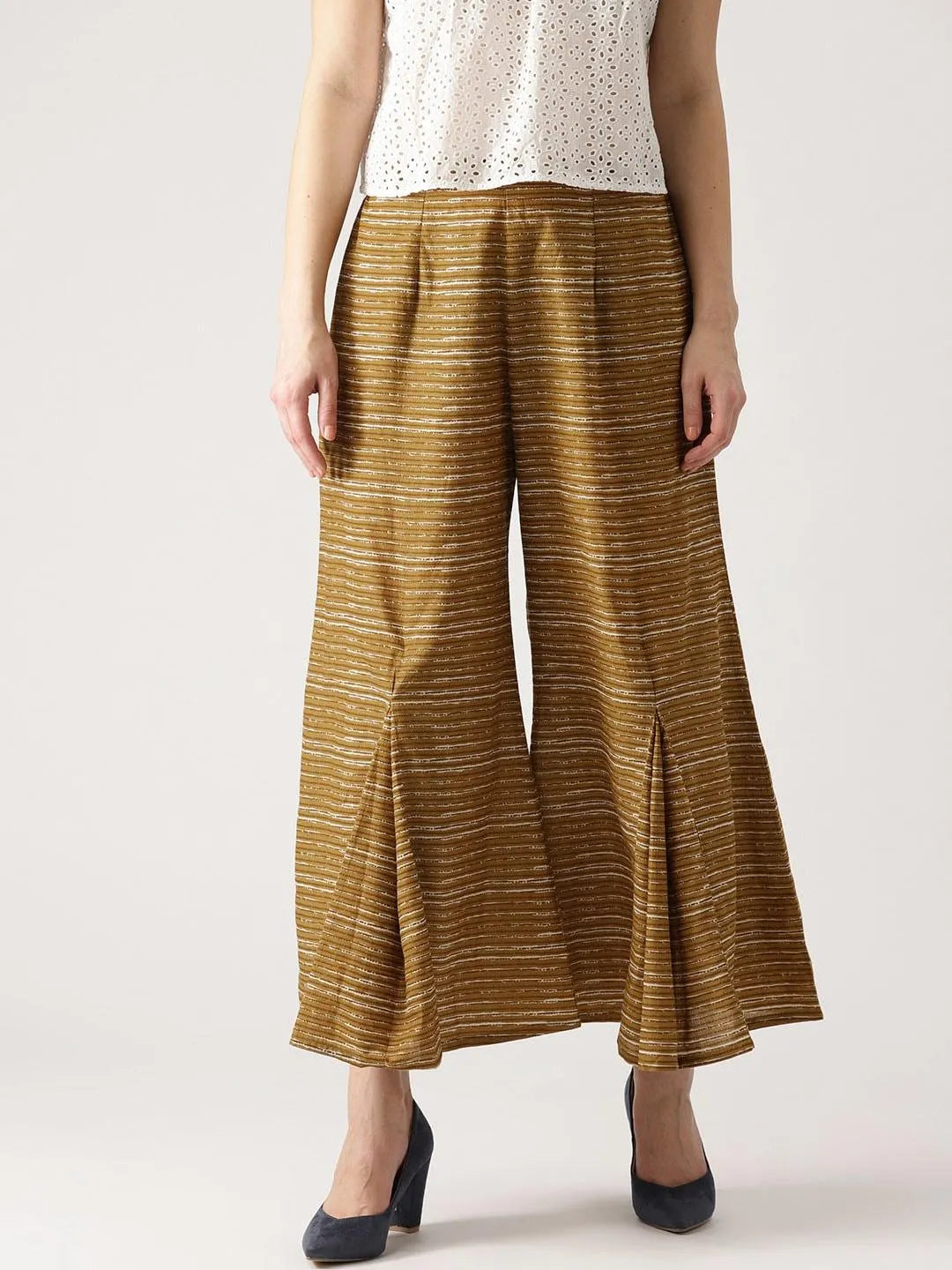 Yellow Striped Cotton Palazzos - Jashvi