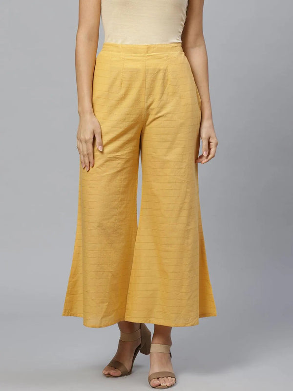 Yellow Striped Cotton Palazzos - Jashvi