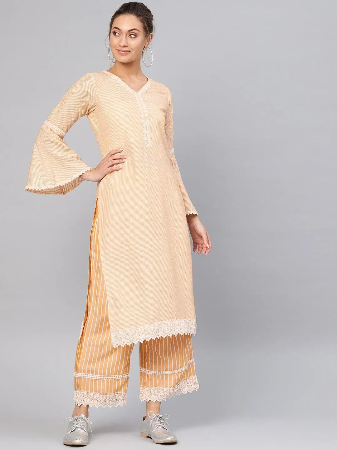 Yellow Striped Cotton Kurta Set - Jashvi