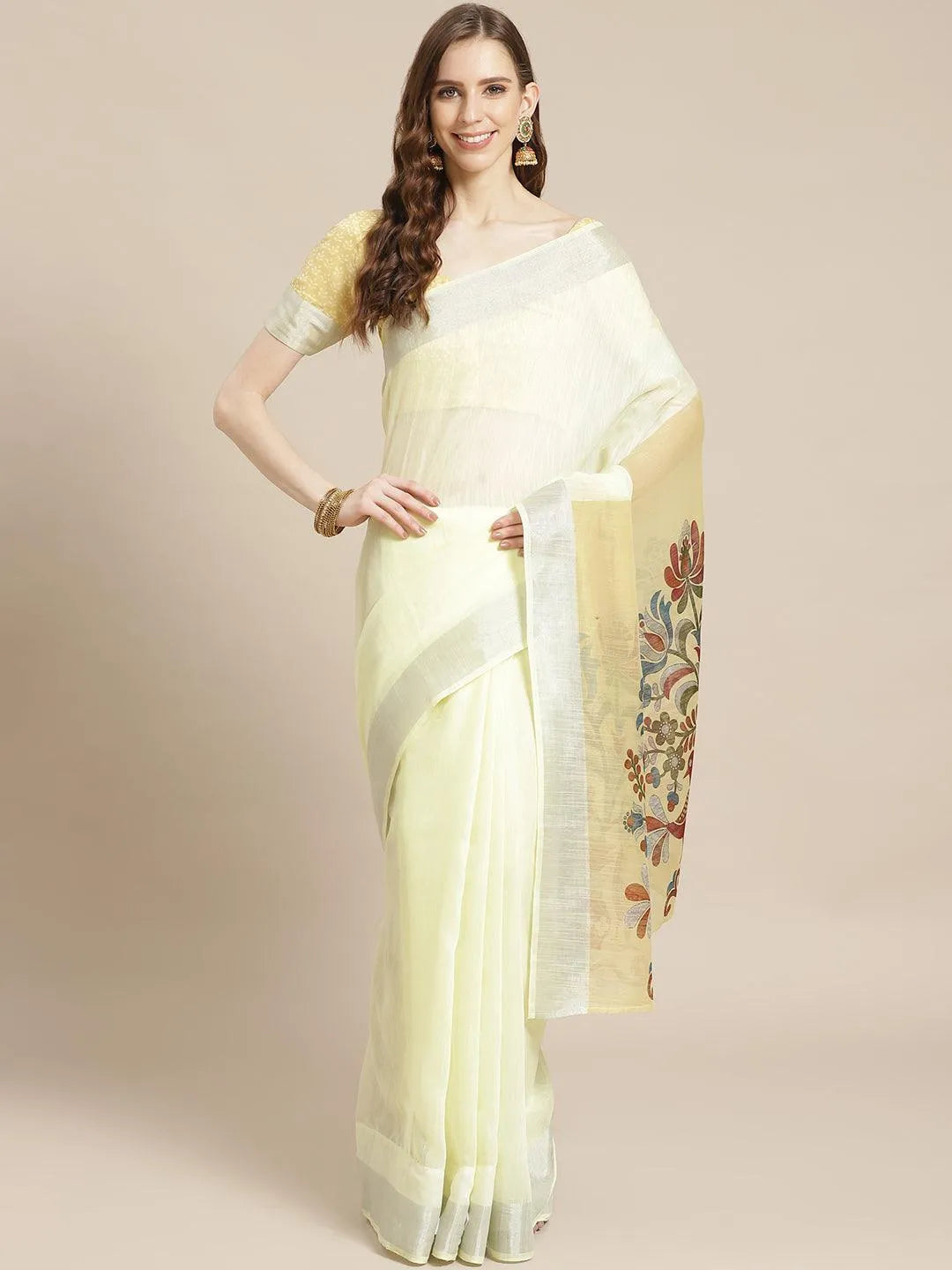 Yellow Striped Linen Saree - Jashvi