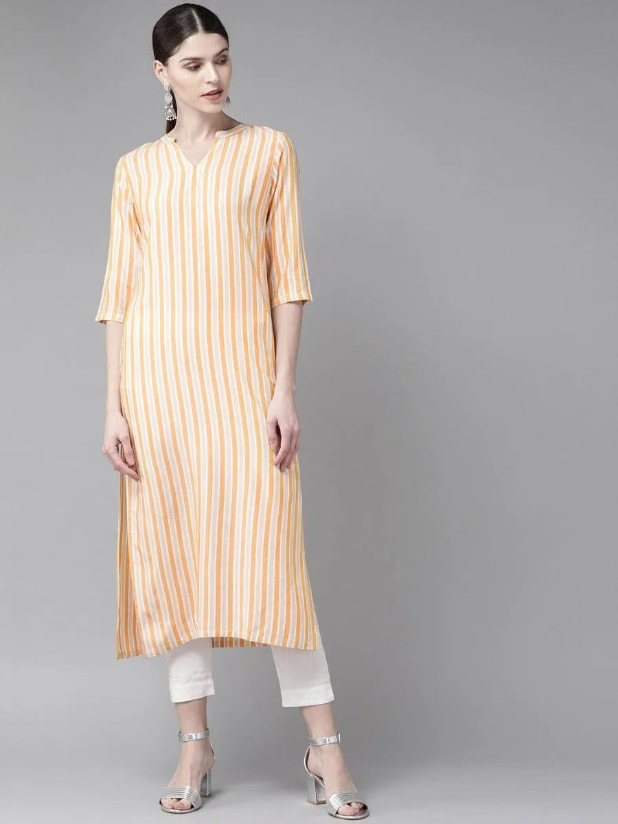 Yellow Striped Rayon Kurta - Jashvi