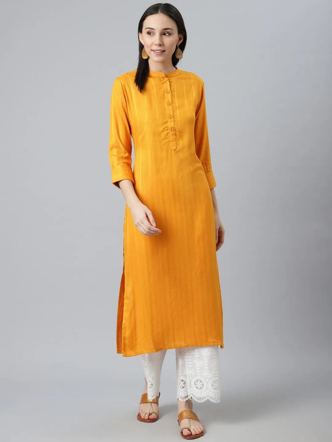 Yellow Striped Rayon Kurta - Jashvi