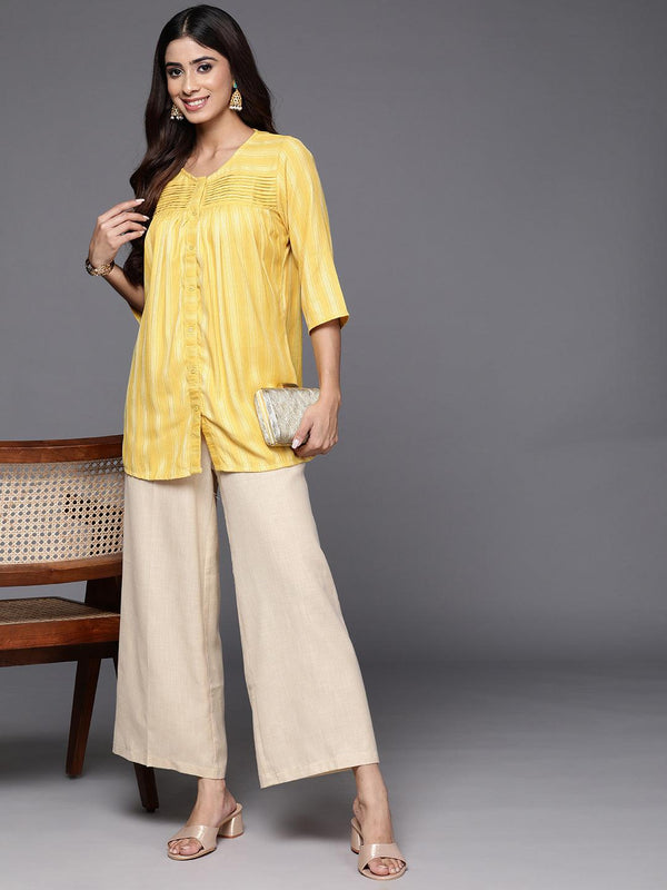 Yellow Striped Rayon Straight Kurti - Jashvi