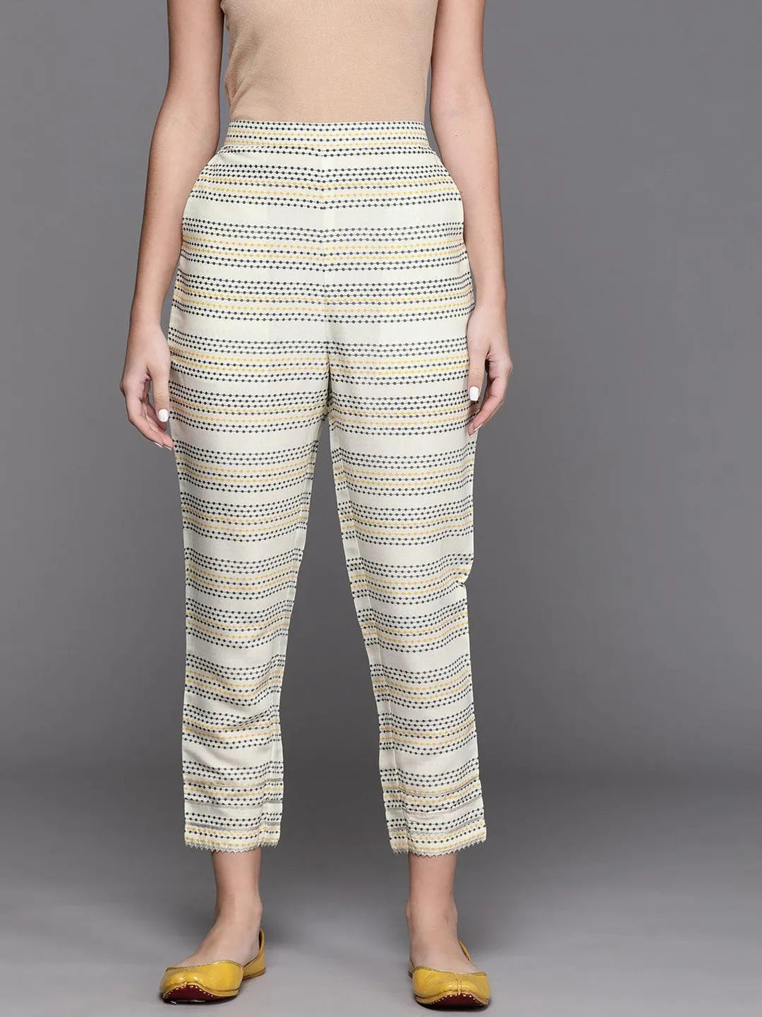 Yellow Striped Silk Trousers - Jashvi