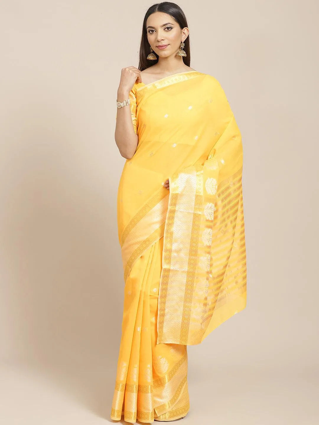 Yellow Woven Design Cotton Saree - Jashvi