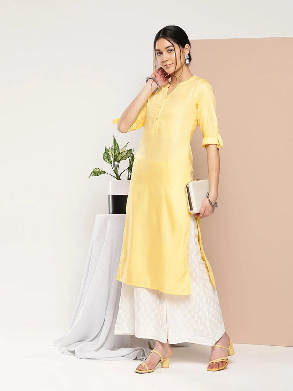 Yellow Woven Design Cotton Straight Kurta - Jashvi