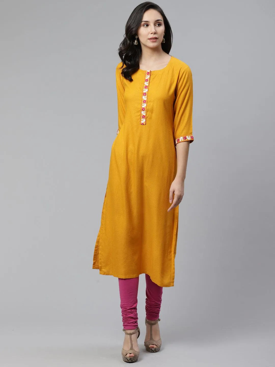 Yellow Woven Design Rayon Kurta - Jashvi