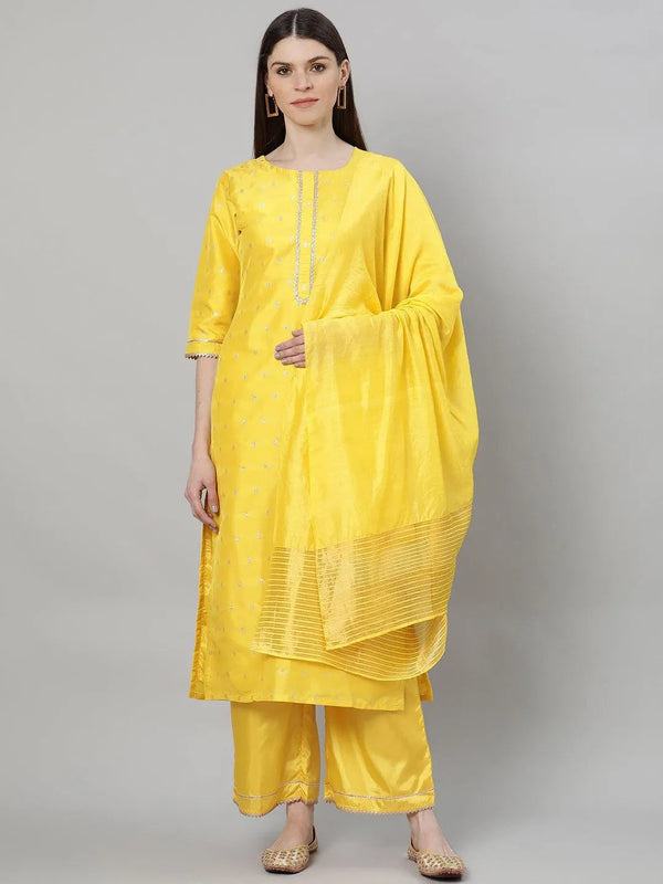 Yellow Woven Design Shantoon Suit Set - Jashvi