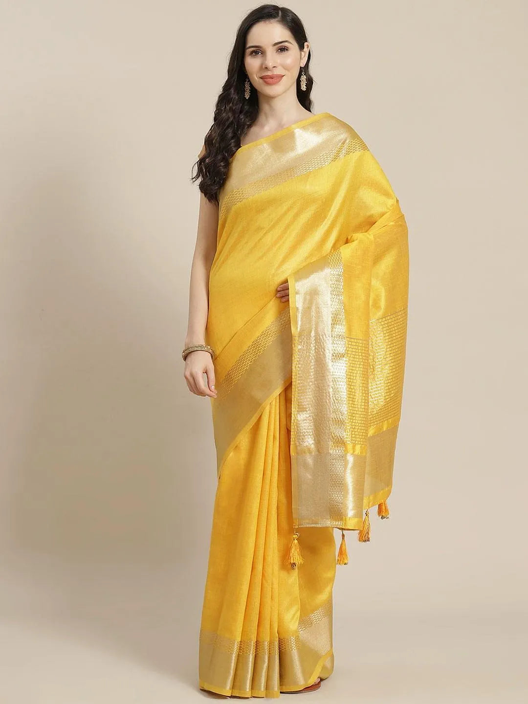 Yellow Woven Design Silk Blend Saree - Jashvi