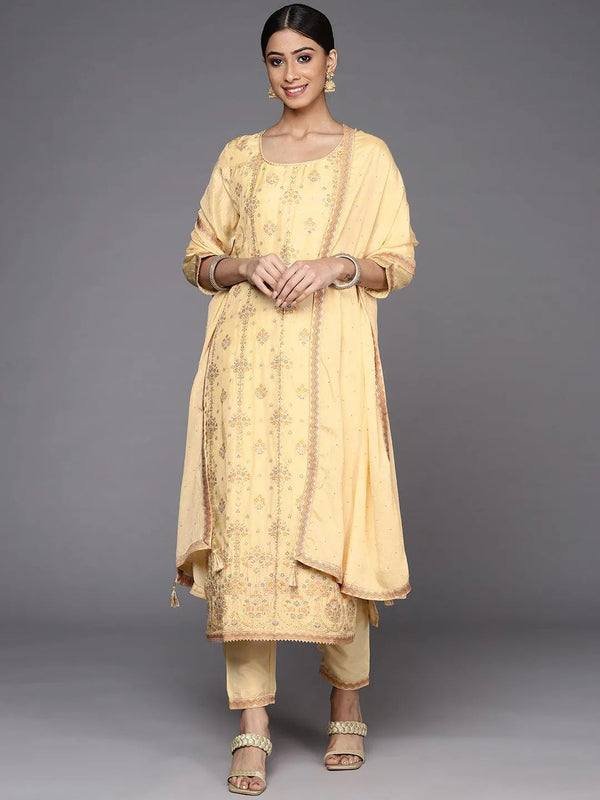 Yellow Woven Design Silk Suit Set - Jashvi