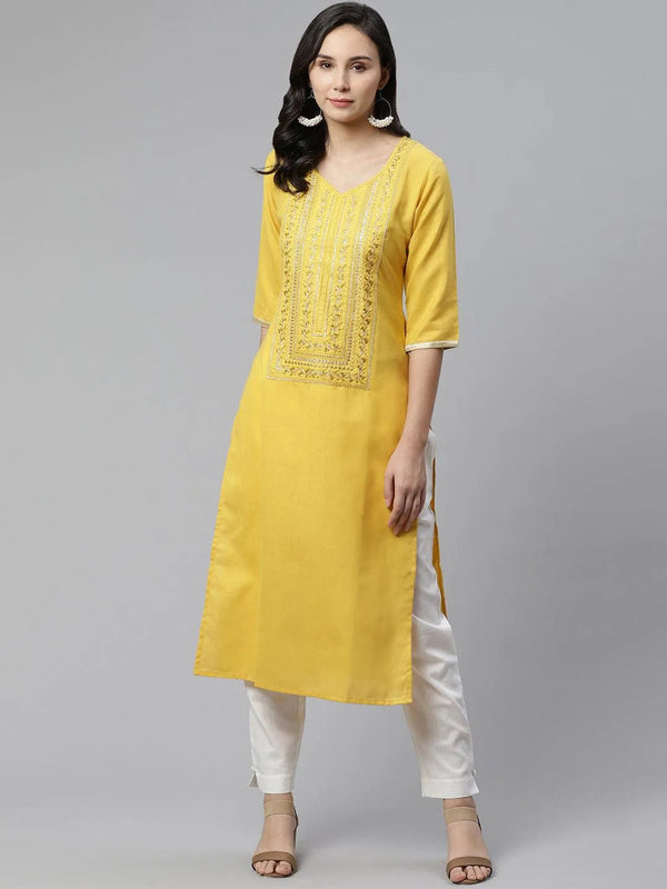 Yellow Yoke Design Cotton Kurta - Jashvi