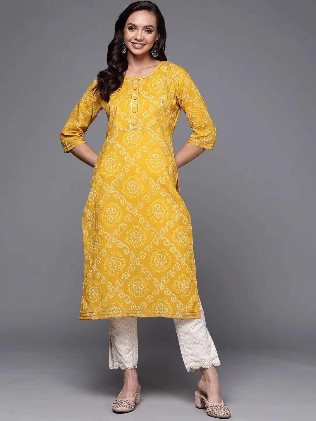 Yellow Yoke Design Cotton Straight Kurta - Jashvi