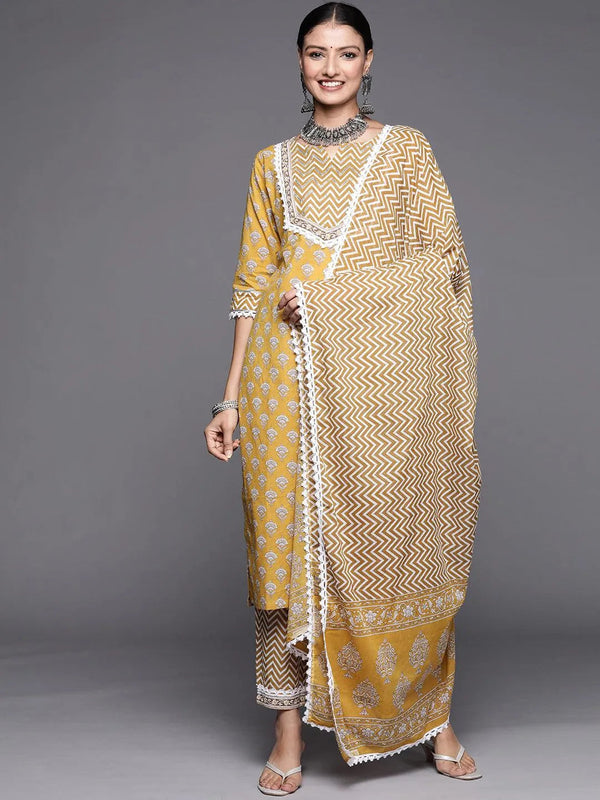 Yellow Yoke Design Cotton Straight Suit Set - Jashvi