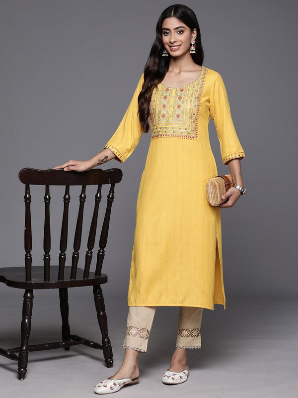 Yellow Yoke Design Rayon Straight Kurta - Jashvi