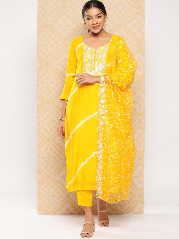 Yellow Yoke Design Silk Blend Kurta With Trousers & Dupatta - Jashvi