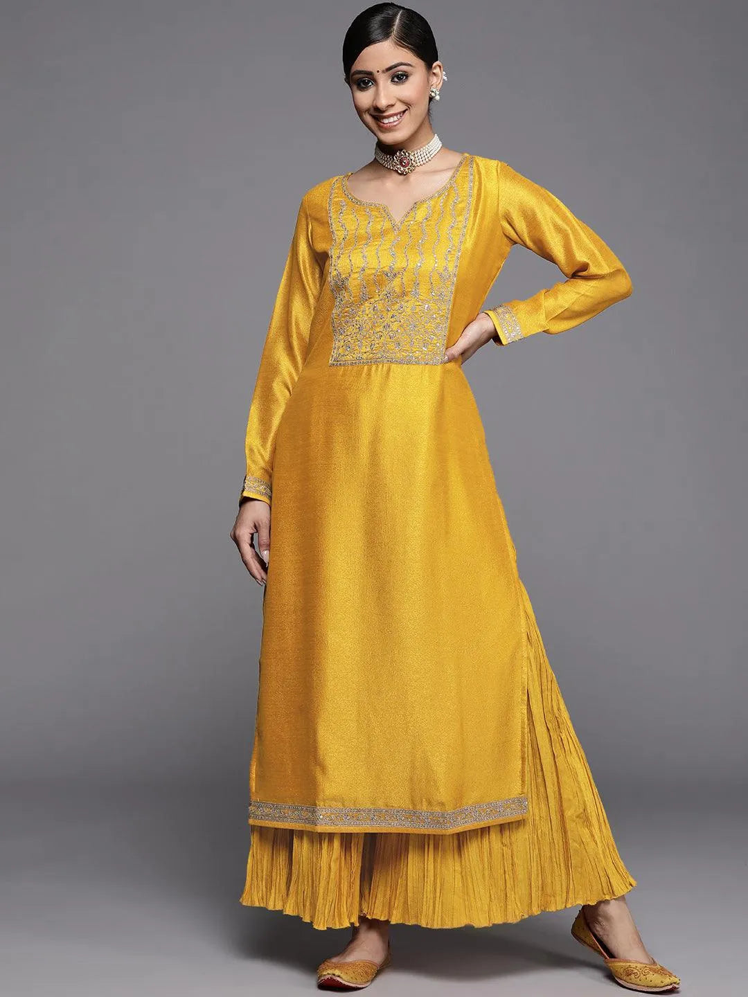 Yellow Yoke Design Silk Kurta - Jashvi