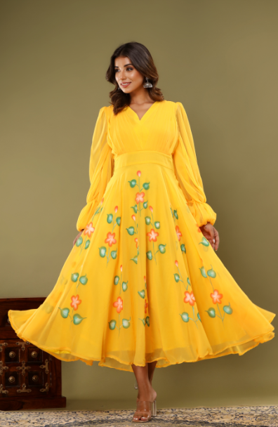 Women's Yellow Hand Painted Gown - Saras The Label