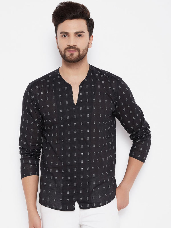 Men's Solid Pure Cotton Black Kurta - Even Apparels