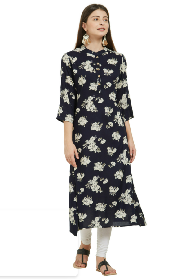 Women's Navy Blue Color Rayon A-Line Kurta  (1Pc) - Vbuyz