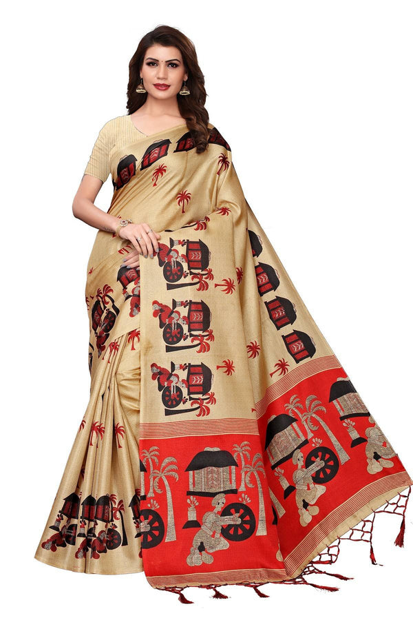 Women's Vamika Navy Kalamkari With Jhalar Khadi Silk Saree Village Chiku - Vamika