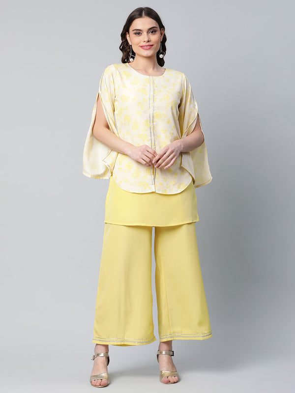 Yellow Crepe Printed Top Palazzo Set