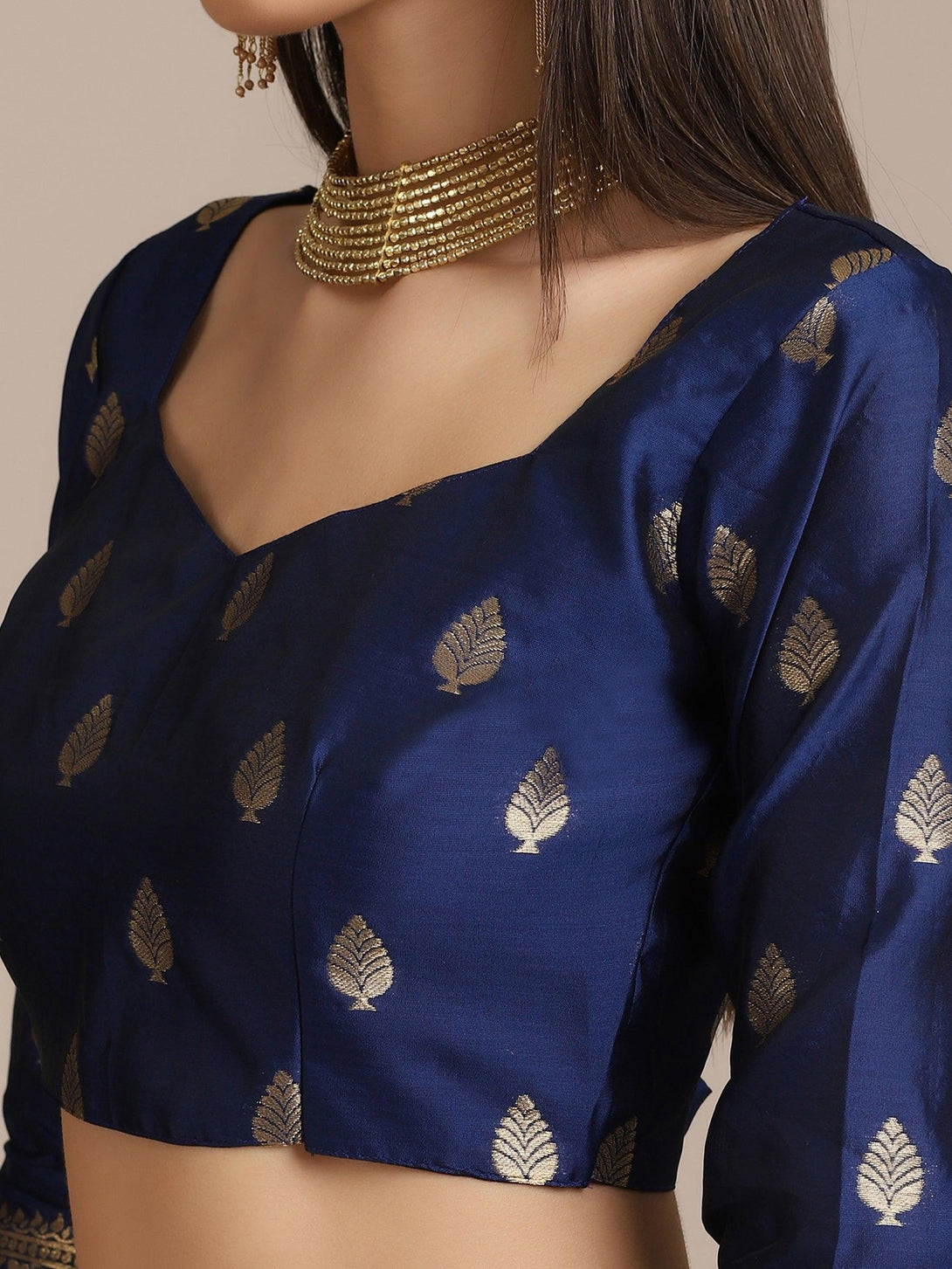 Blue Jacquard Silk Lehenga Choli with Zari Work - Indiakreations