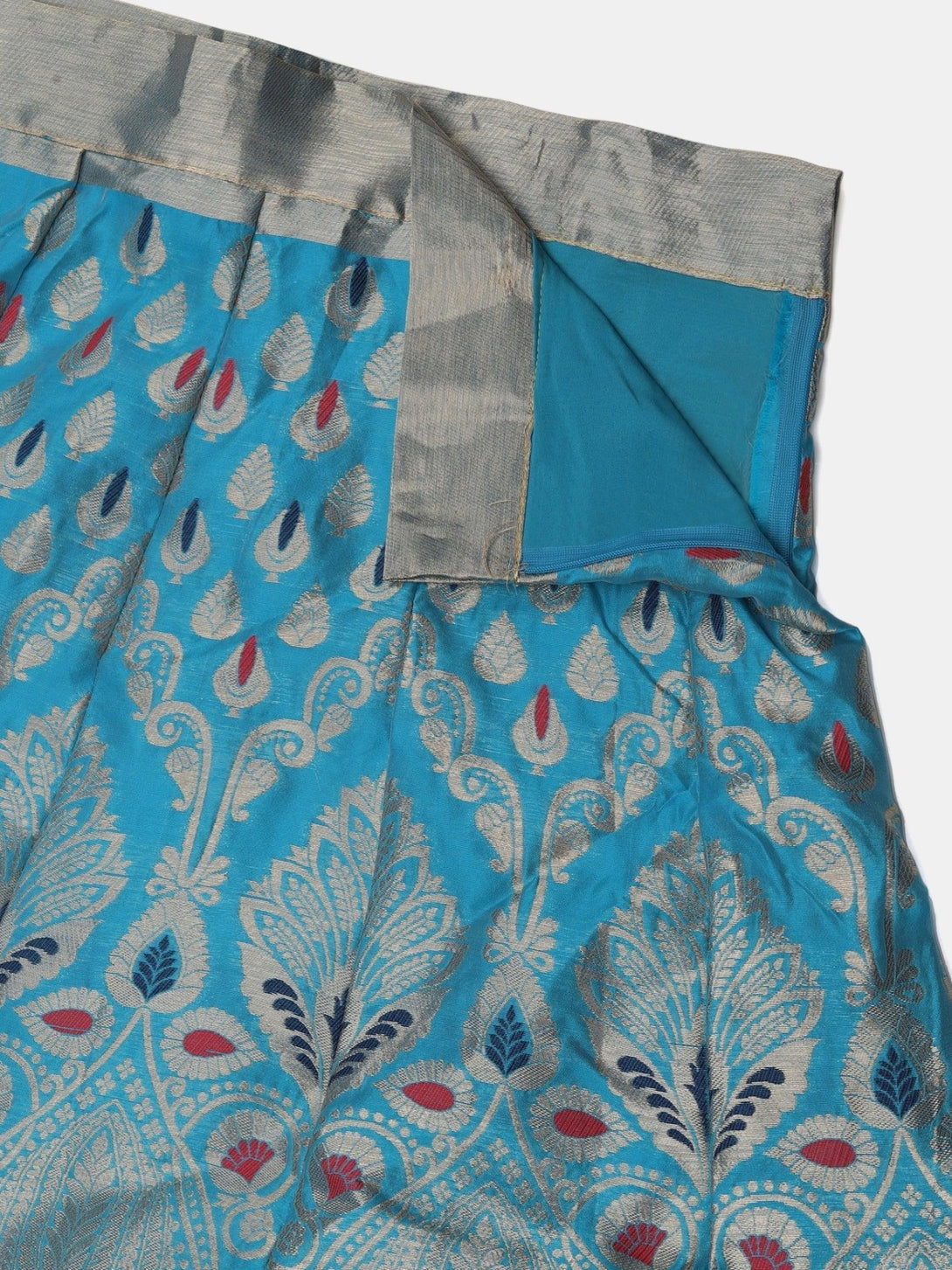 Sky Blue Jacquard Silk Lehenga Choli with Zari Work - Indiakreations