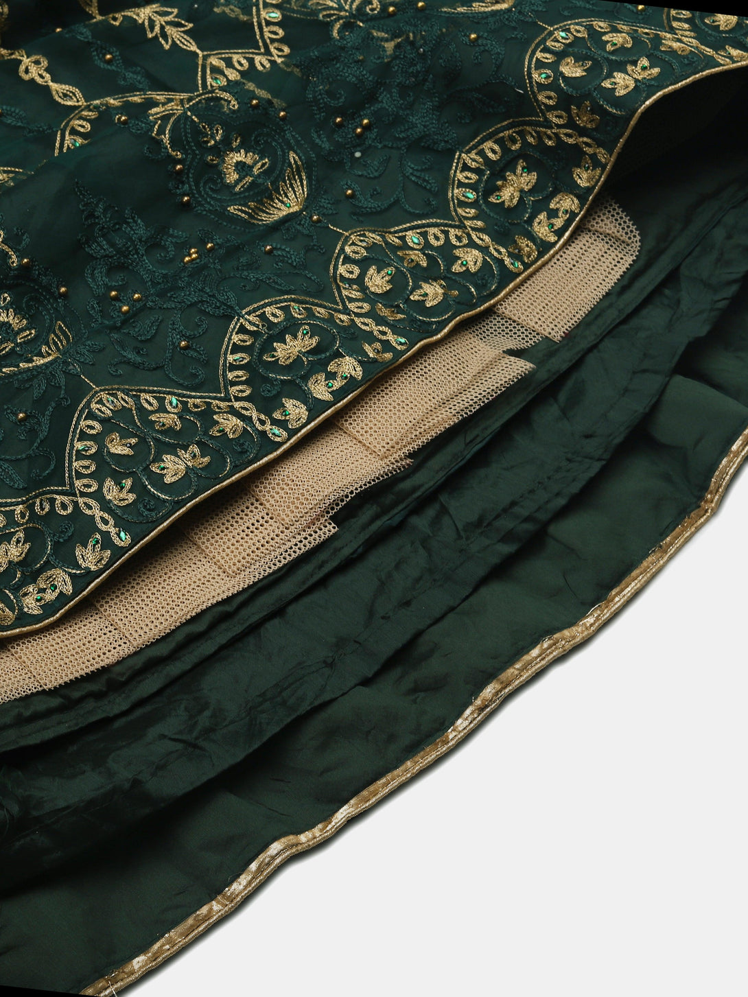 Dark Green Heavy Net Lehenga Choli with Gold Embroidery - Indiakreations