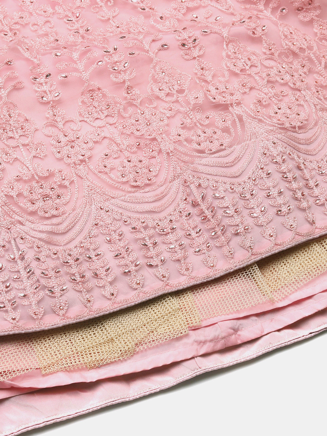 Heavy Net Lehenga Choli with Ethinc Embroidery in Light Pink - Indiakreations