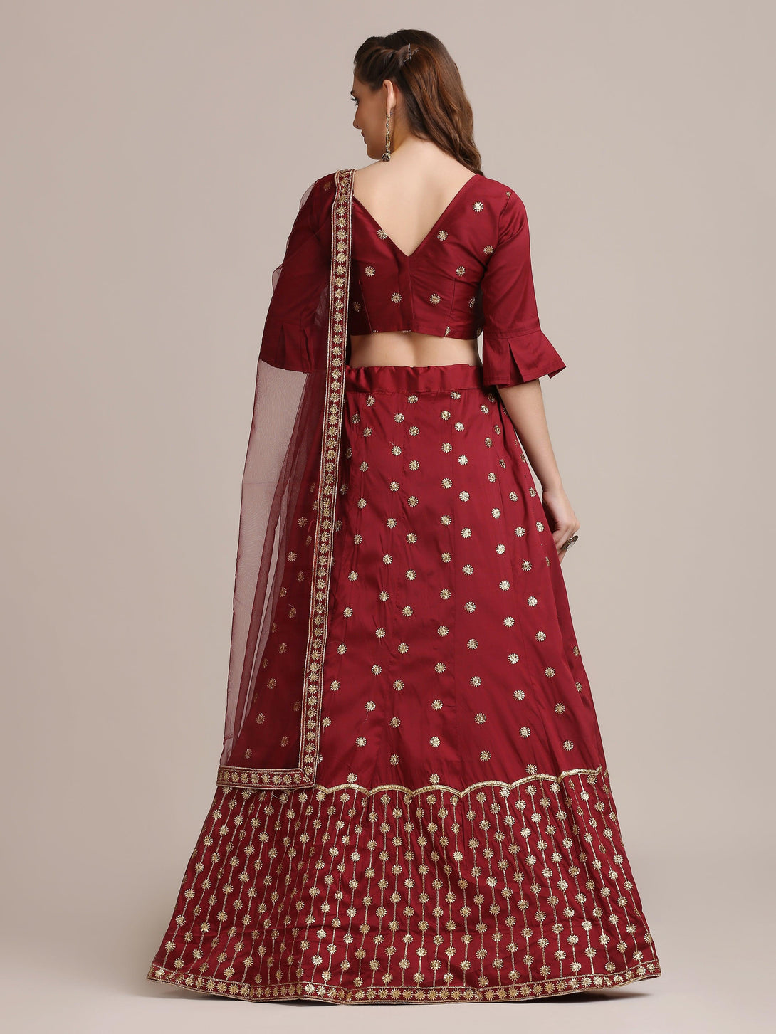 Maroon Taffeta Silk Lehenga Choli with Emboidery - Indiakreations